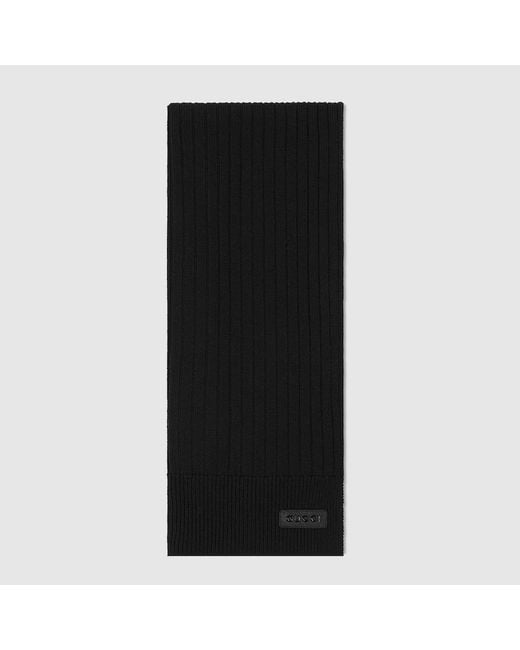 Gucci Black Knit Wool Scarf With Logo for men
