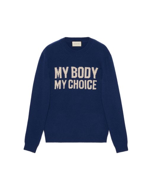 Gucci Blue Wool Jumper With "my Body My Choice"