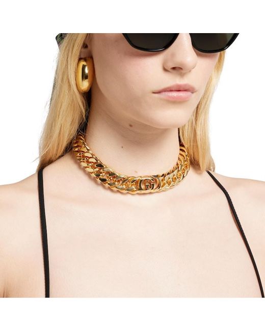 Gucci Metallic Interlocking Chain Necklace