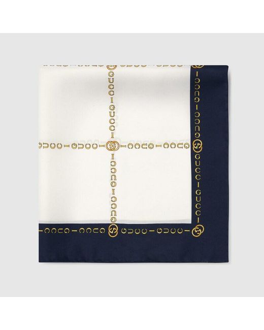 Gucci Blue Interlocking G Chain Silk Pocket Square for men