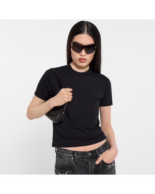 Gucci Black Rayon Jersey T-Shirt With Embroidery