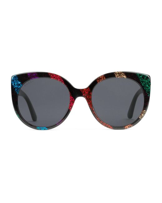 Gucci Black Cat Eye Glitter Acetate Sunglasses