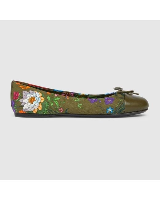 Gucci Green Printed Ballet Flat, Fabric