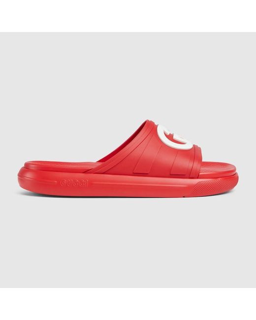 Sandalo Slider Con Incrocio GG di Gucci in Red da Uomo
