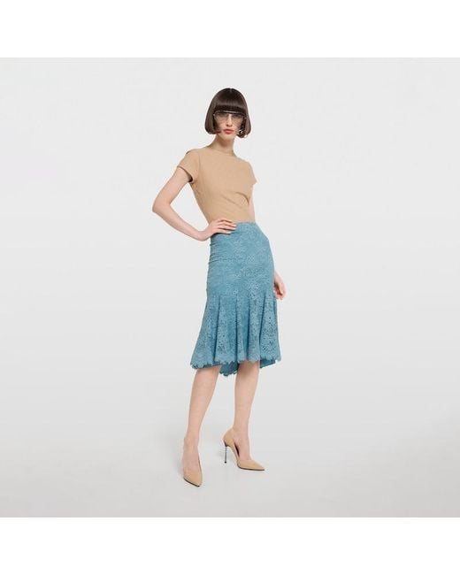 Gucci Blue Gg Flower Stretch Lace Skirt, Ready-To-Wear