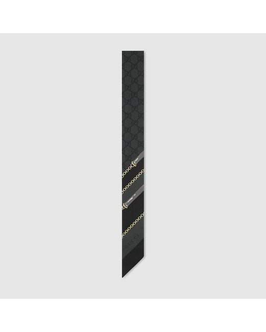 Gucci Black Printed Silk Ribbon