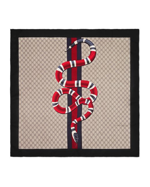 Gucci Natural Web And Kingsnake Print GG Silk Scarf for men
