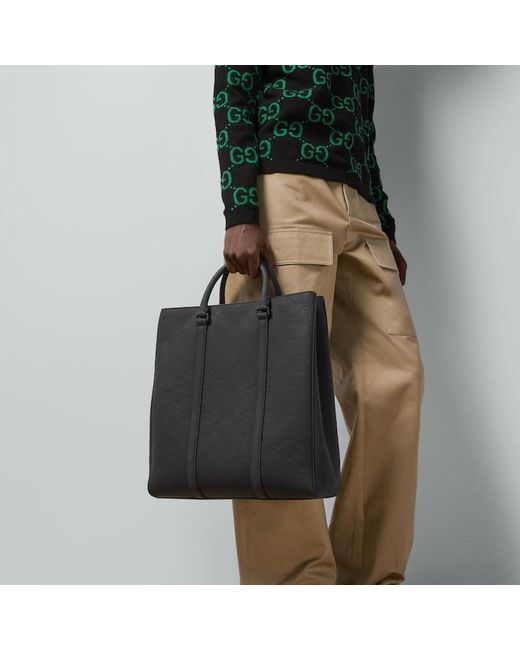 Gucci Black GG Rubber-effect Tote Bag for men