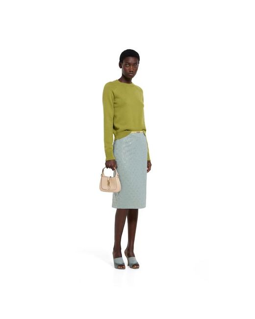 Gucci Green Silk Stretch Chiffon Skirt With Crystals