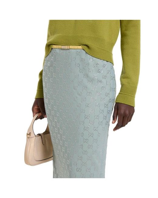 Gucci Green Silk Stretch Chiffon Skirt With Crystals