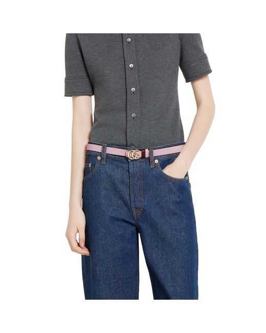 Gucci ダブルG リバーシブル スリムベルト, ボルドー, レザー Red