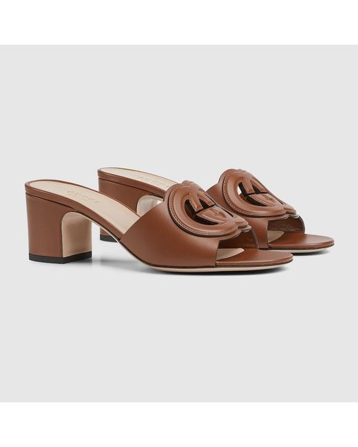 Sandalo Slider Con Incrocio GG di Gucci in Brown