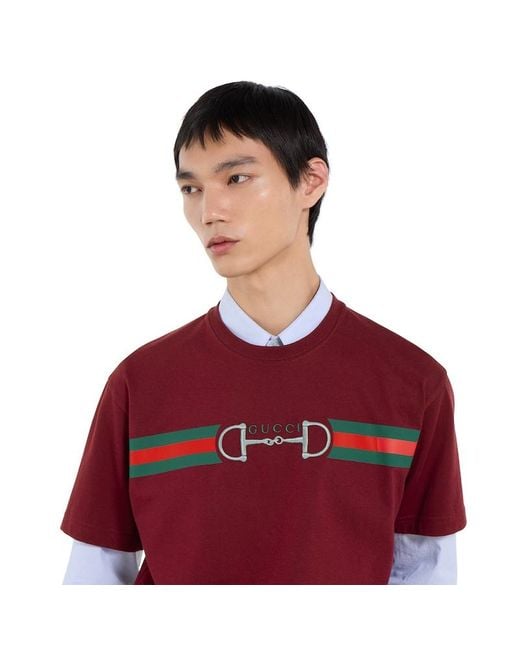 Gucci Red Medium Cotton Jersey T-Shirt With Print for men