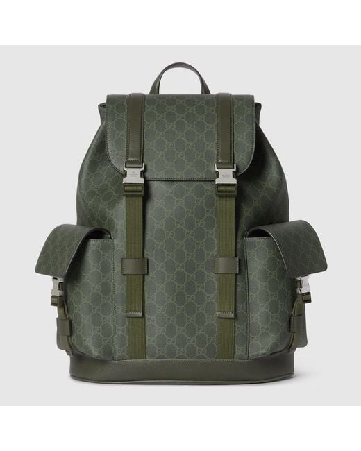 Gucci Green Gg Monogram Large Backpack, Fabric for men