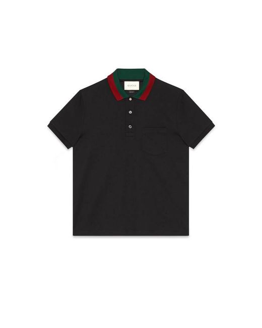 Gucci Cotton Polo With Web Collar in Black for Men | Lyst