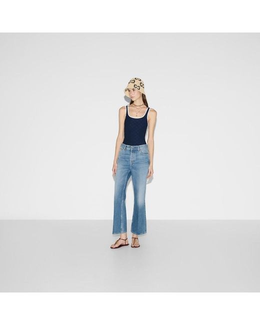 Gucci デニム クロップド フレアパンツ, ブルー, ウェア Blue