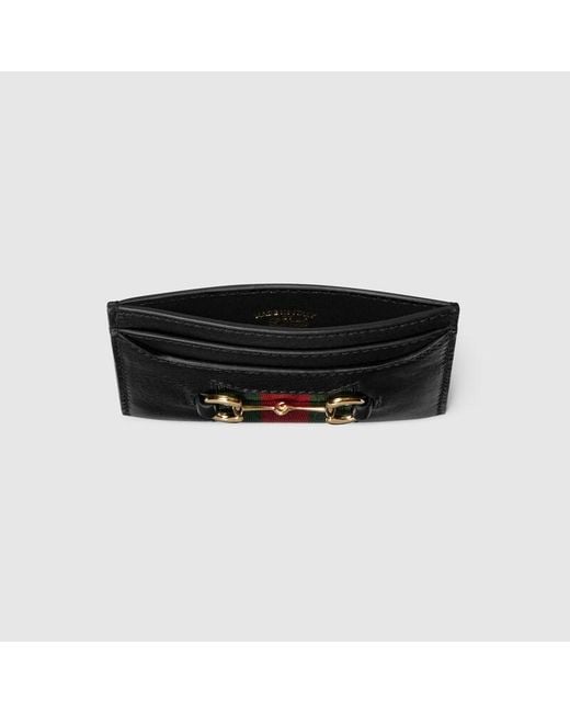 Gucci Black Horsebit Web Card Case, Leather