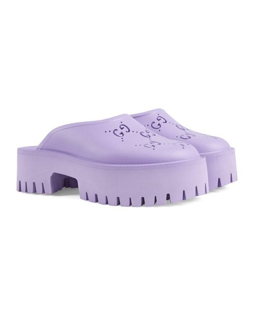 Gucci Platform Perforated G Sandal in Purple | Lyst