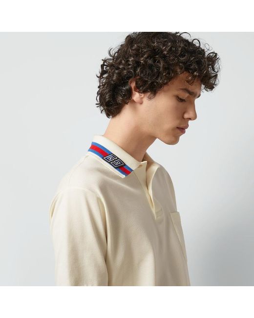Gucci Poloshirt Aus Baumwoll-Piqué Mit Square GG in White für Herren
