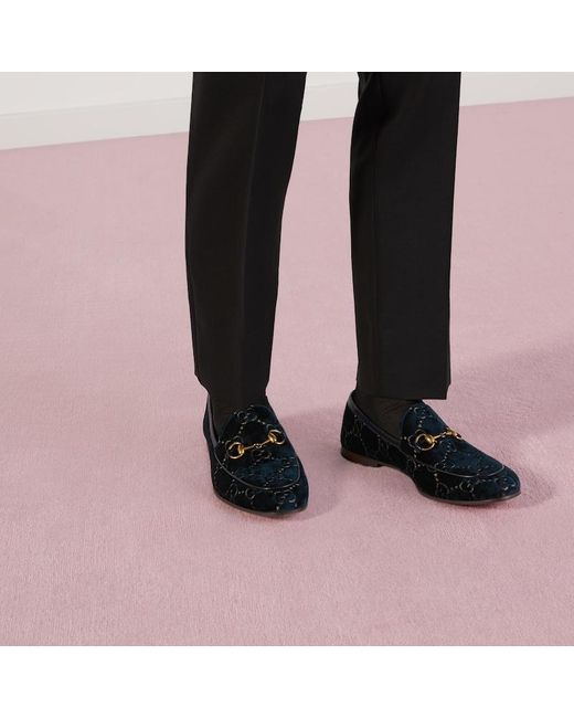 Gucci Blue Jordaan GG Velvet Loafers for men