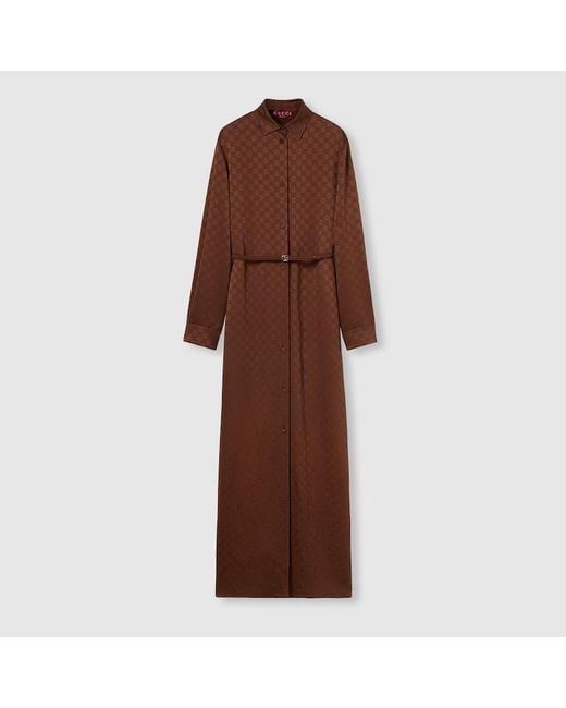 Gucci Brown Gg Satin Dress With Double G Belt