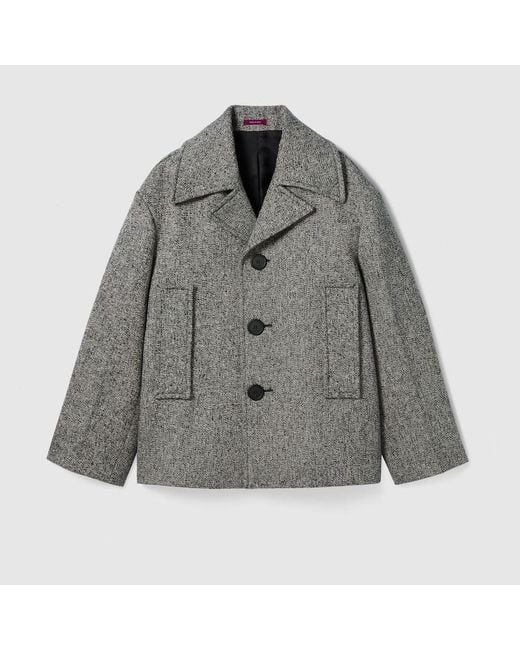メンズ Gucci ダブル コットンウール コート, グレー, ウェア Gray