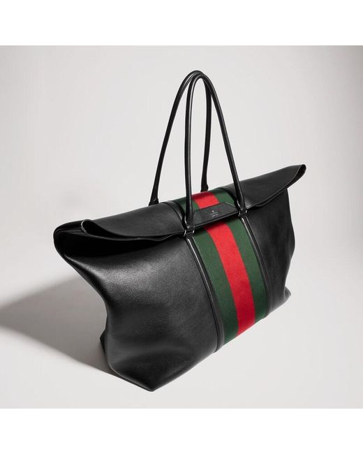 Gucci Black Mega Web Trademark Medium Duffle Bag, Leather for men