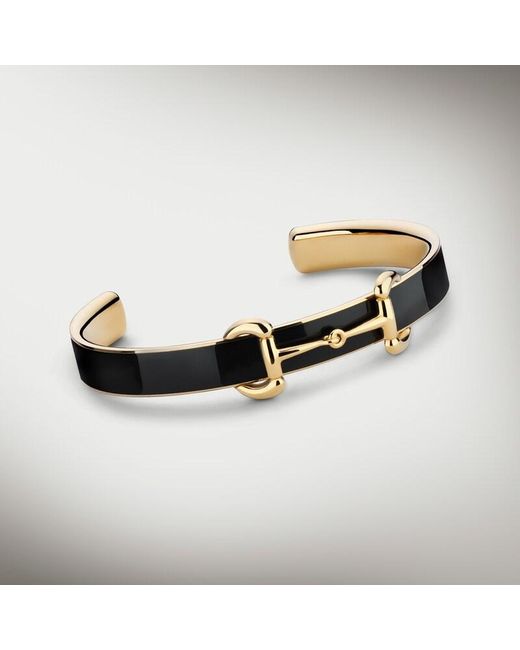 Gucci Metallic Horsebit Bangle Bracelet With Enamel