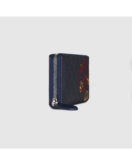 Gucci Blue Gg Zip Around Wallet With Print for men