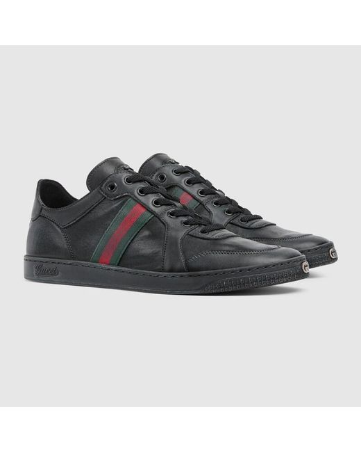 Gucci Black Stretch Low-Top Sneaker, Leather for men