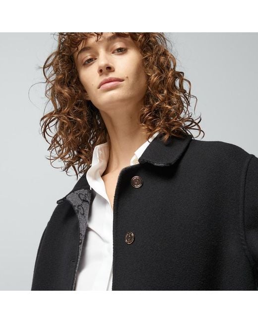 Gucci Black Reversible Gg Wool Coat