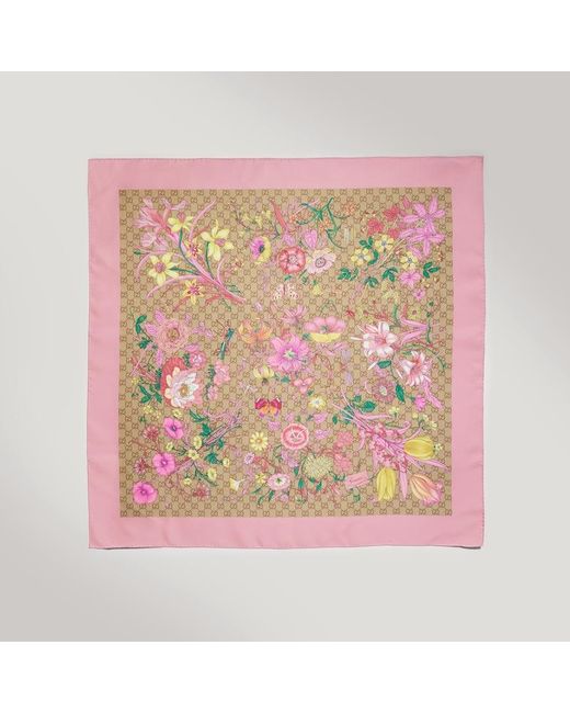 Gucci Pink Vierecktuch Aus Seidentwill Mit Gg Print
