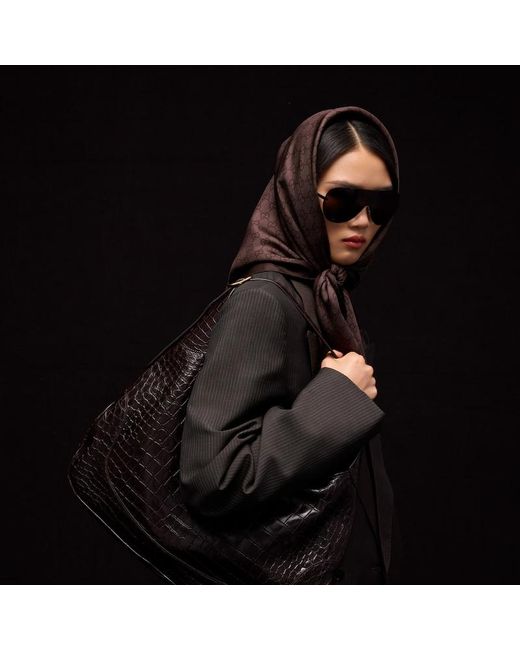 Gucci Brown Gg Silk Twill Jacquard Carré