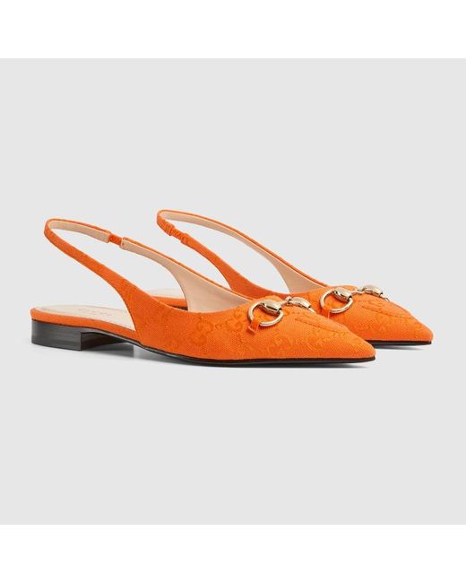 Gucci Orange Horsebit Slingback Ballet Flat