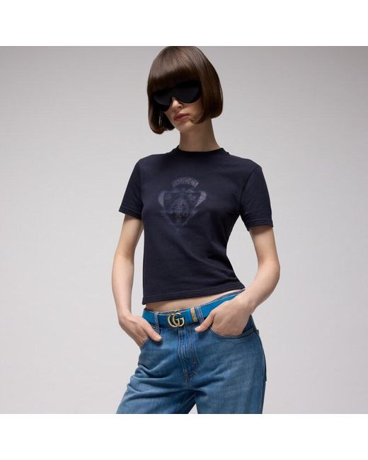 Gucci Blue Reversible Gg Marmont Belt, Gg Canvas