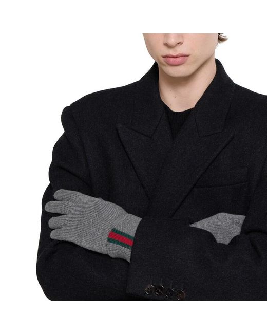 Gucci Gray Wool Gloves With Web for men