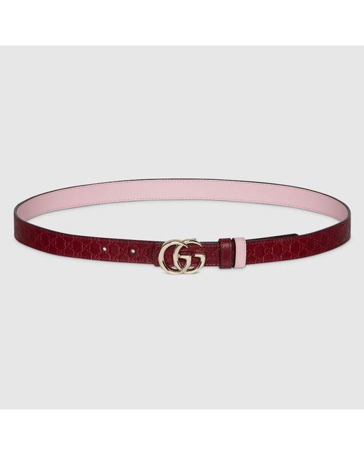 Gucci ダブルG リバーシブル スリムベルト, ボルドー, レザー Red