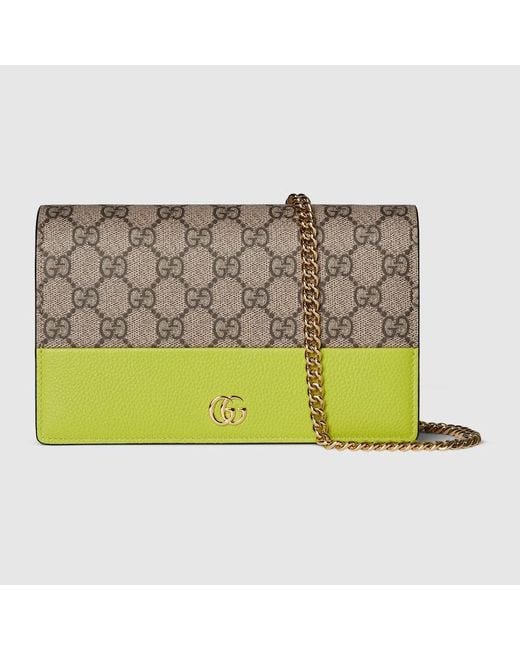 Gucci Green Gg Marmont Bi-Color Wallet On Chain, Leather