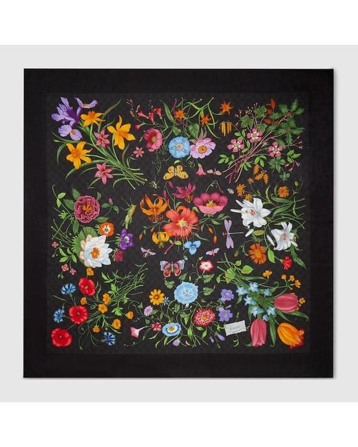 Gucci Black Printed Gg Wool Silk Shawl