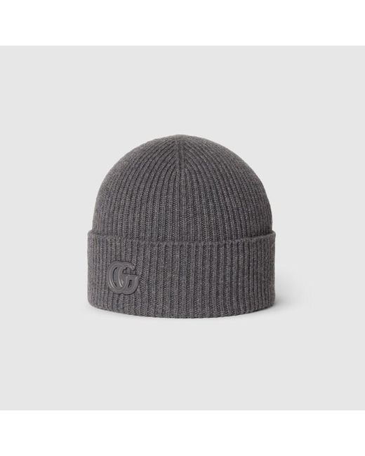 Gucci Gray Cashmere Hat With Patch for men