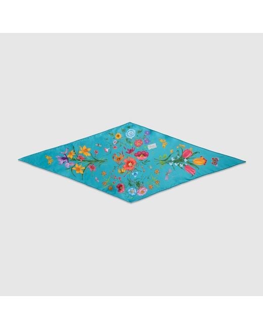 Gucci Blue Printed Silk Twill Diamond Scarf