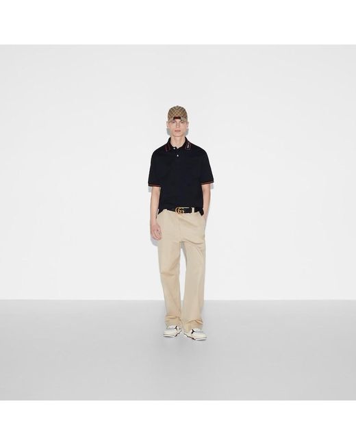 Polo En Piqué De Coton Avec Bande Web Gucci pour homme en coloris Black