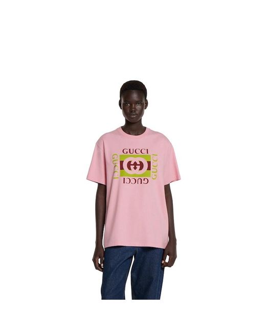 Gucci プリント コットンジャージー Tシャツ, ピンク, ウェア Pink