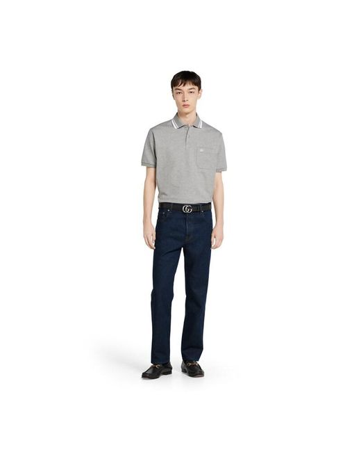 Gucci Gray Cotton Piquet Polo Shirt With Embroidery for men