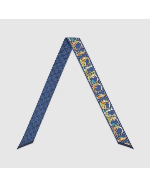 Gucci Blue Printed Silk Twill Ribbon