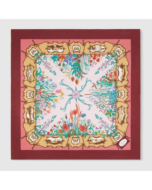 Gucci Metallic Vierecktuch Aus Seidentwill Mit Print