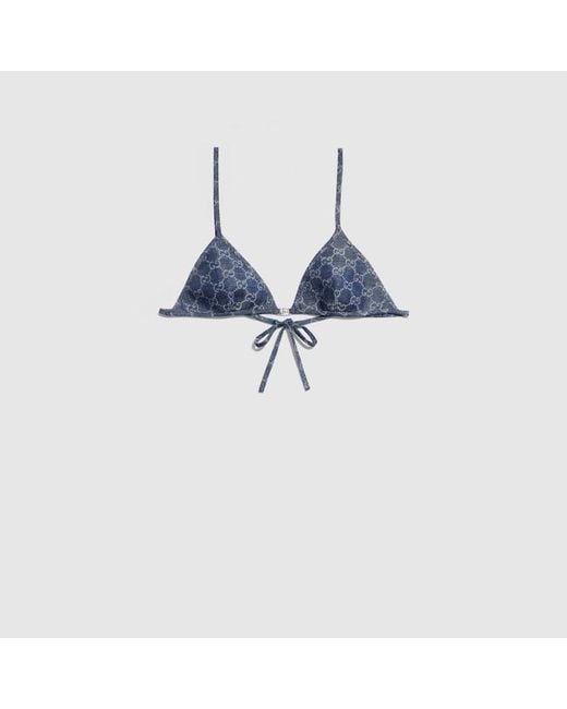 Gucci Blue Gg Light Cotton Denim Jacquard Top, Size 38 It, Ready-To-Wear