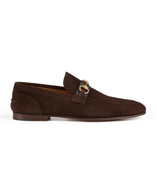 Gucci Brown Horsebit Suede Loafer With Web for men