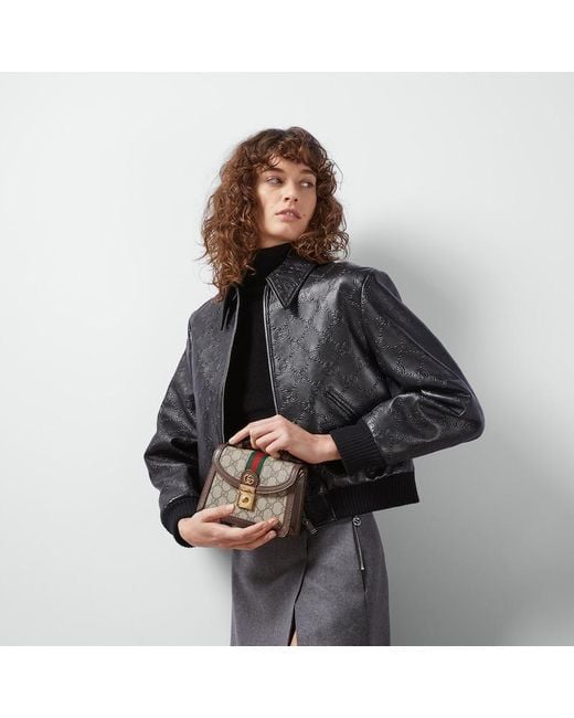 Gucci 〔オフィディア〕ミニ トップハンドルバッグ, ベージュ, Ggキャンバス Metallic