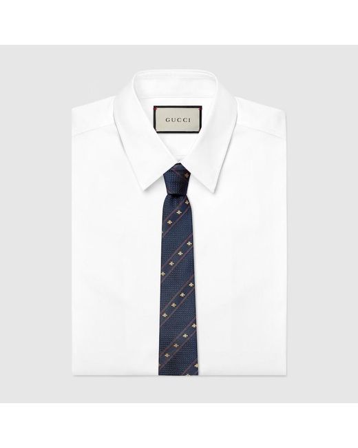 Gucci Blue Bee & Web-striped Silk Tie for men